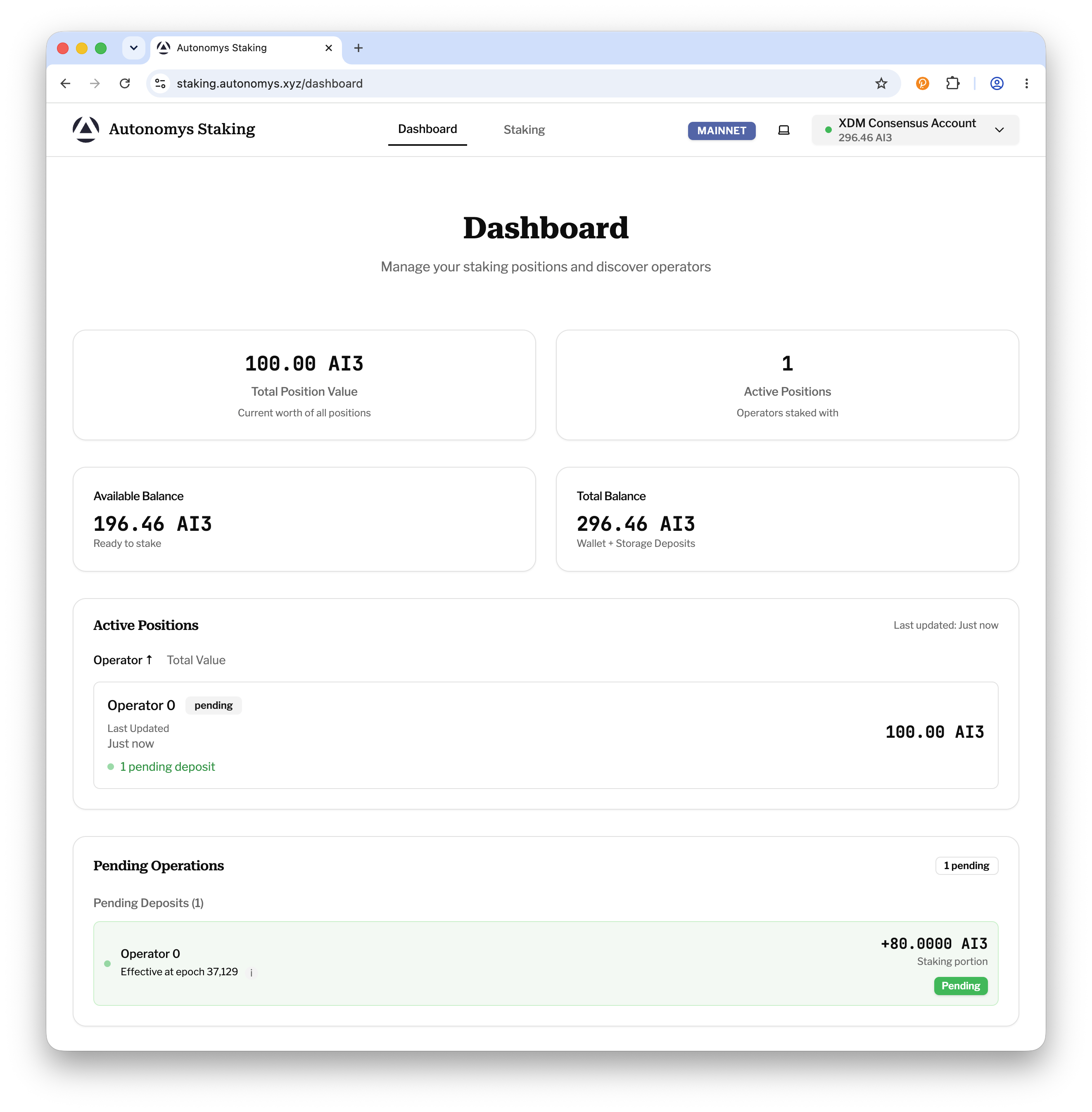 Dashboard position pending