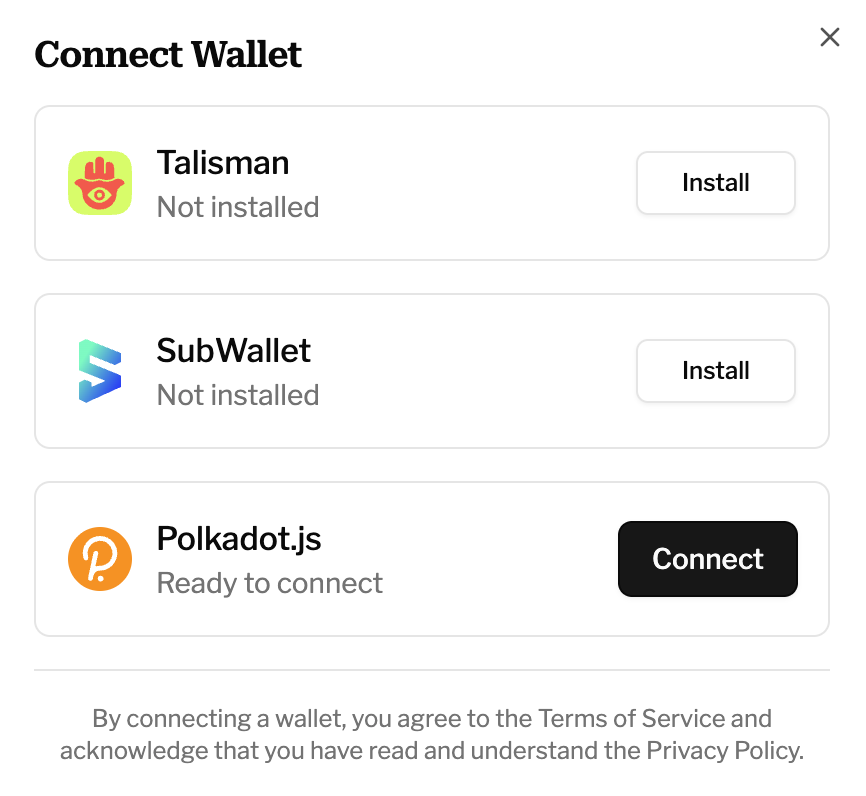 Wallet selection modal