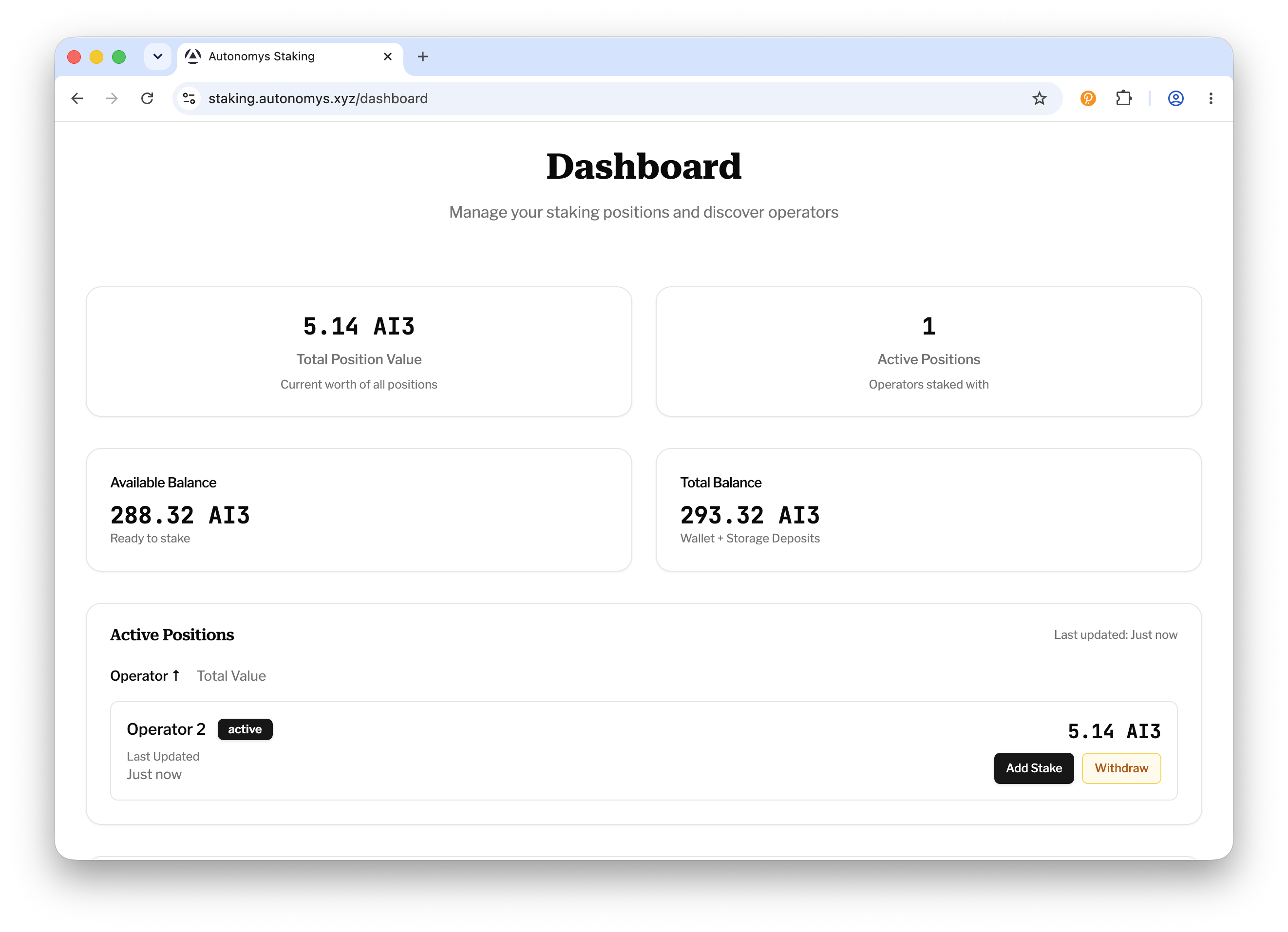 Dashboard withdraw button