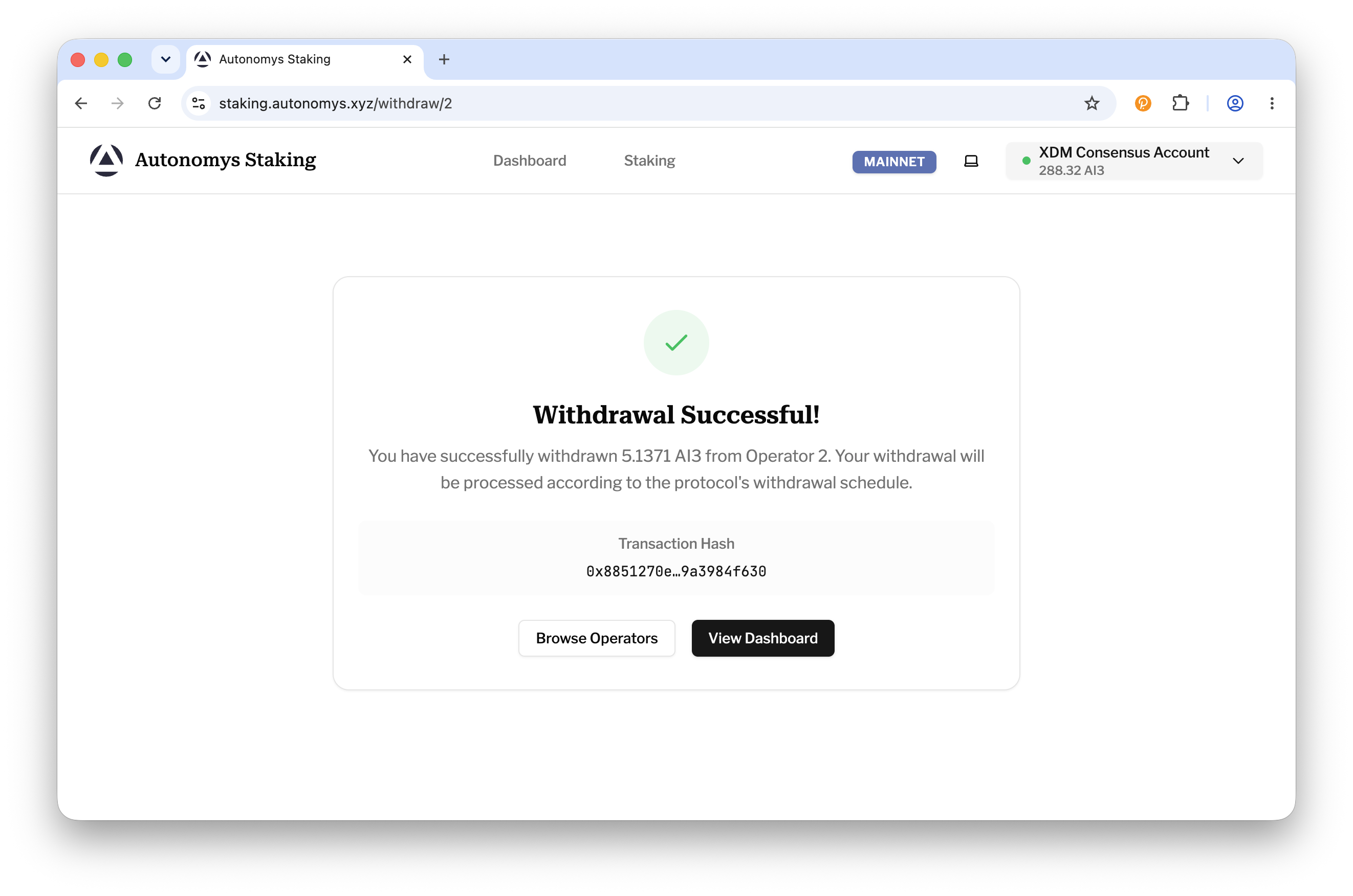 Withdrawal successful