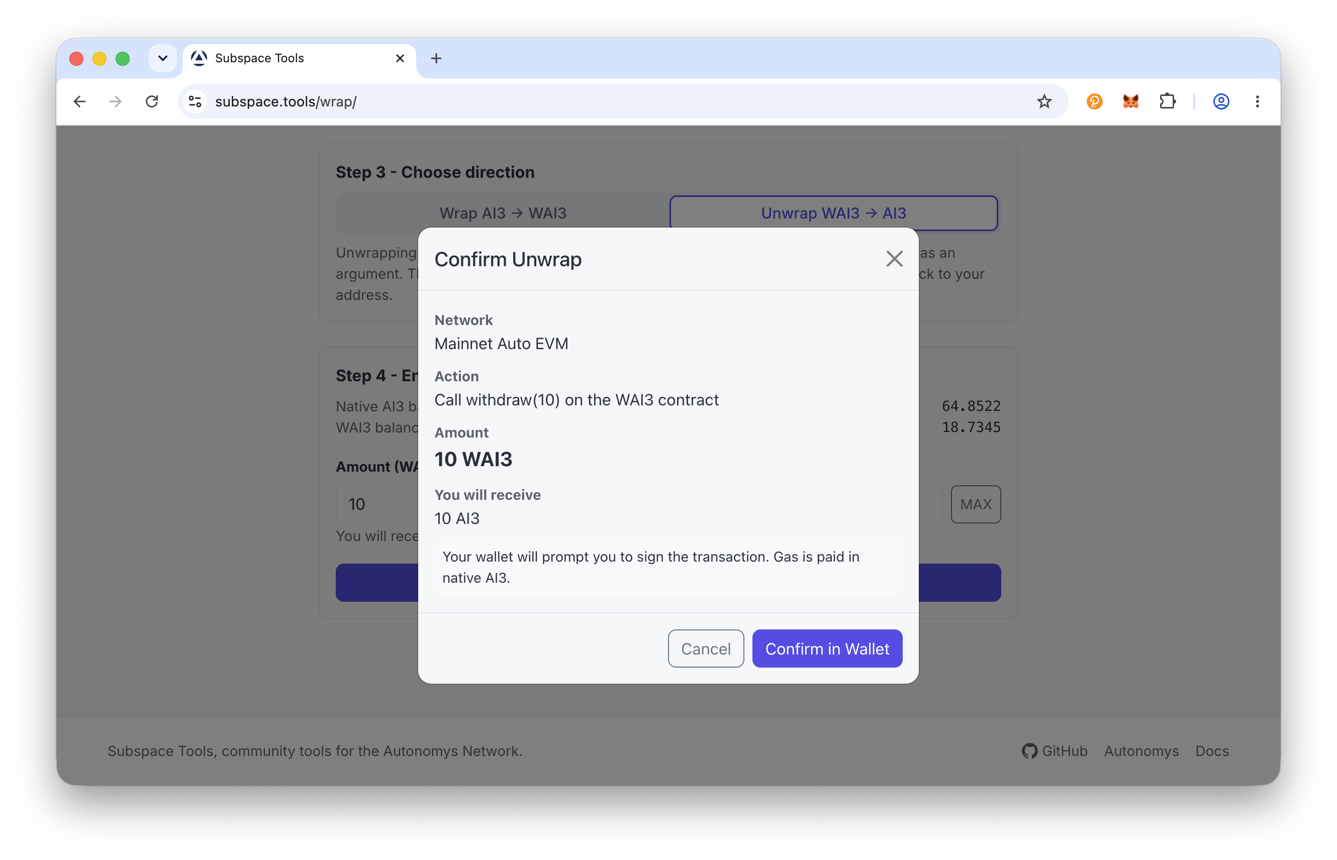 Confirm unwrap dialog