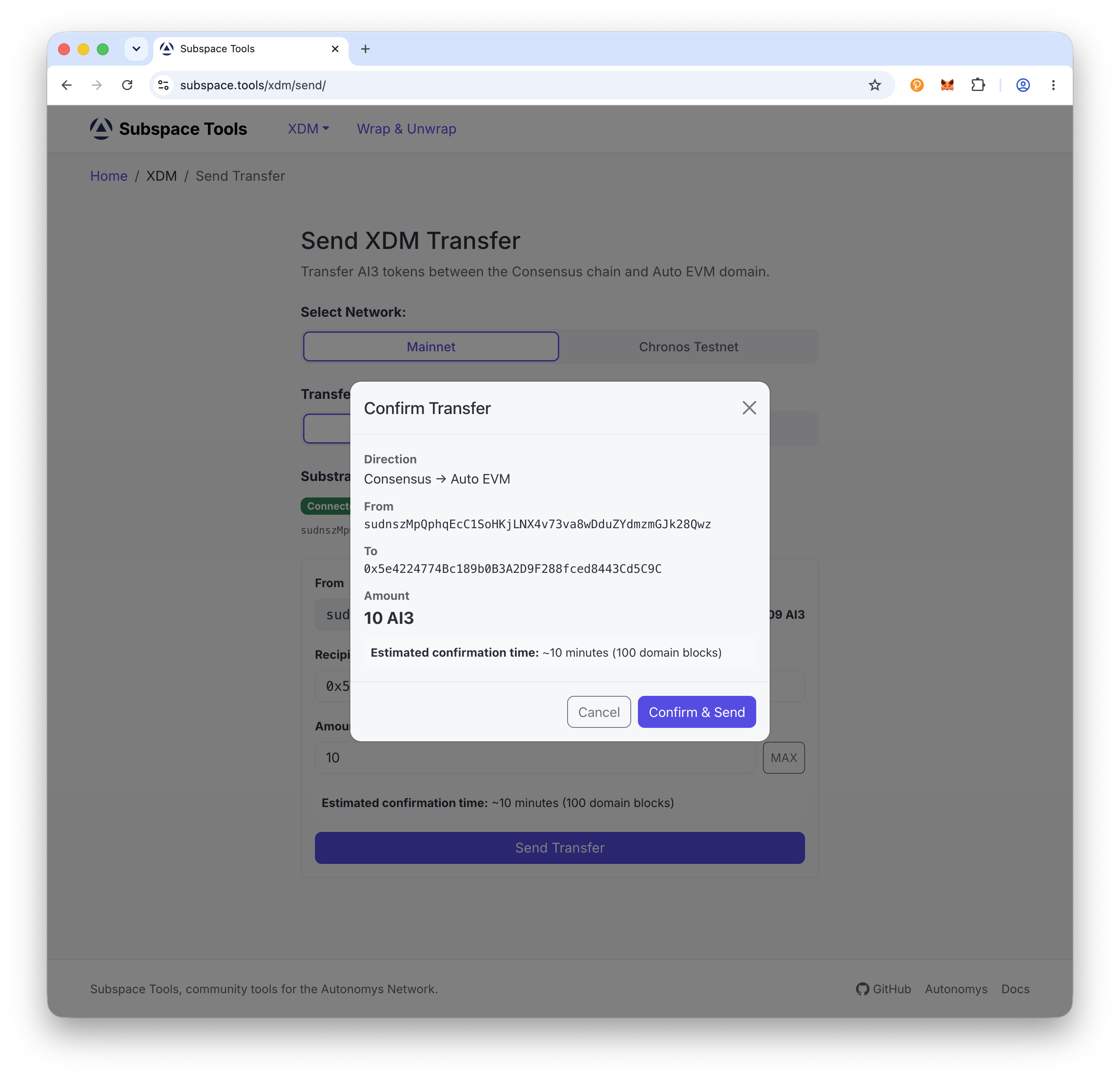 Confirm transfer dialog