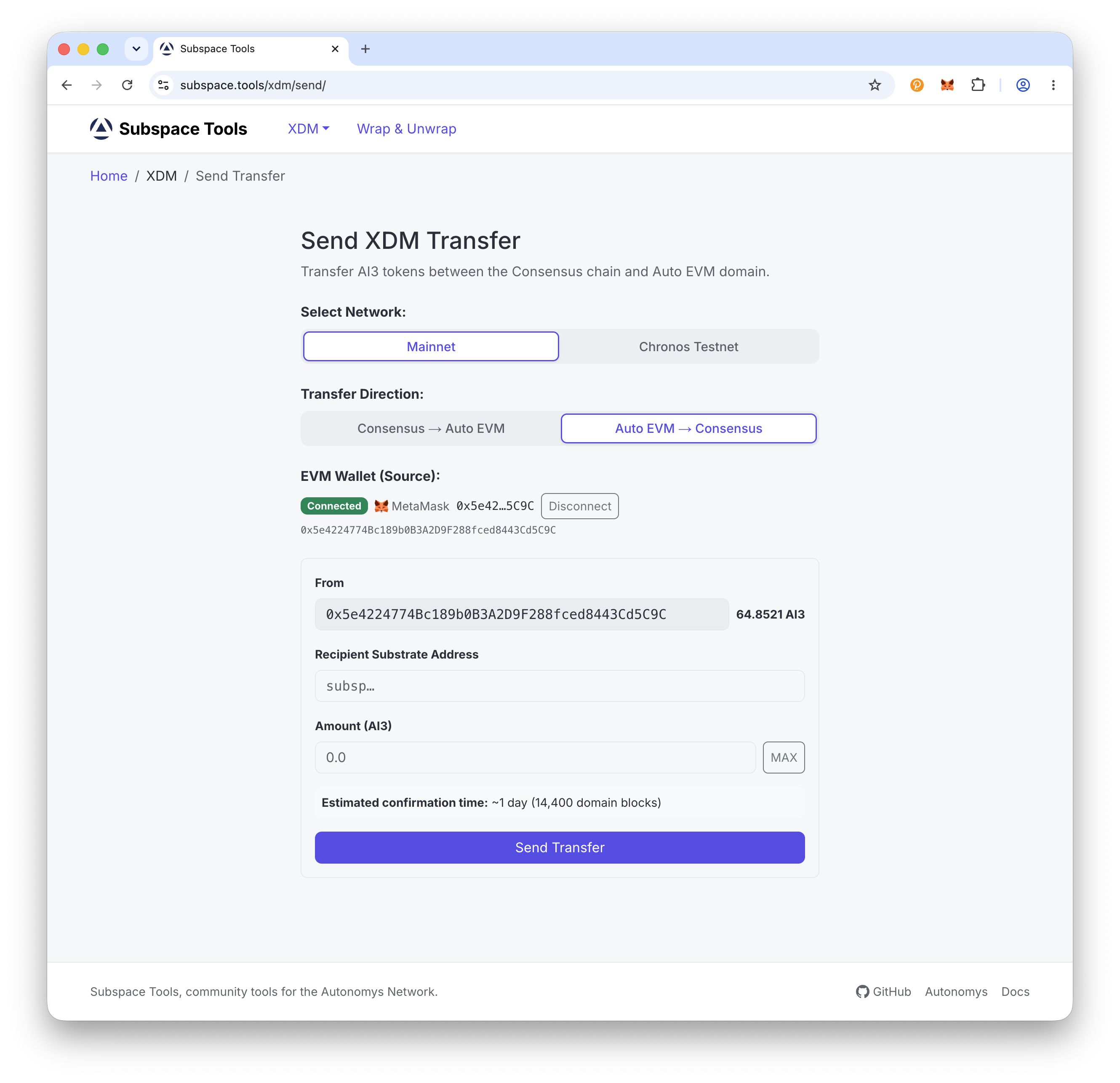 Connect your EVM wallet