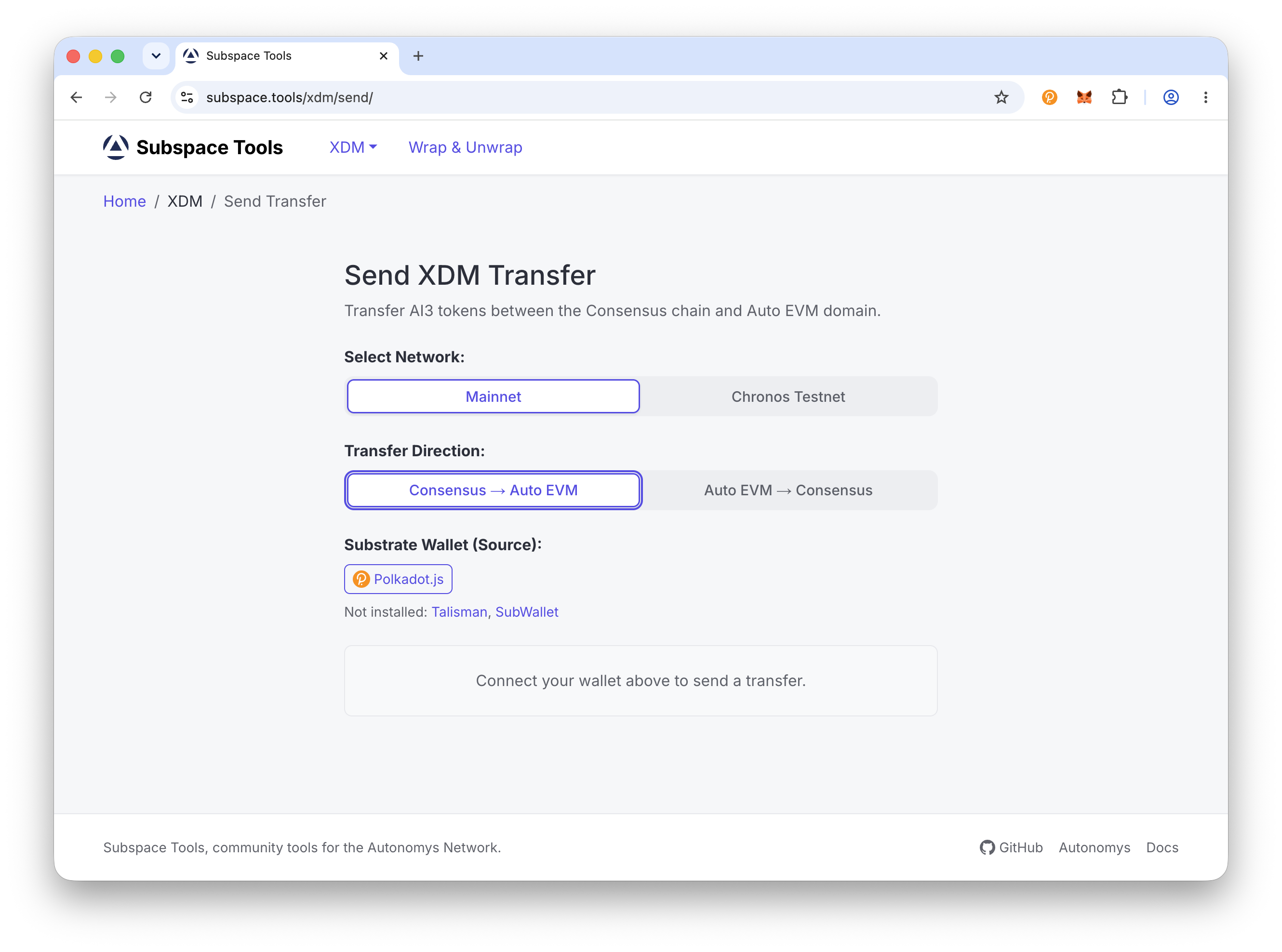Select network and transfer direction