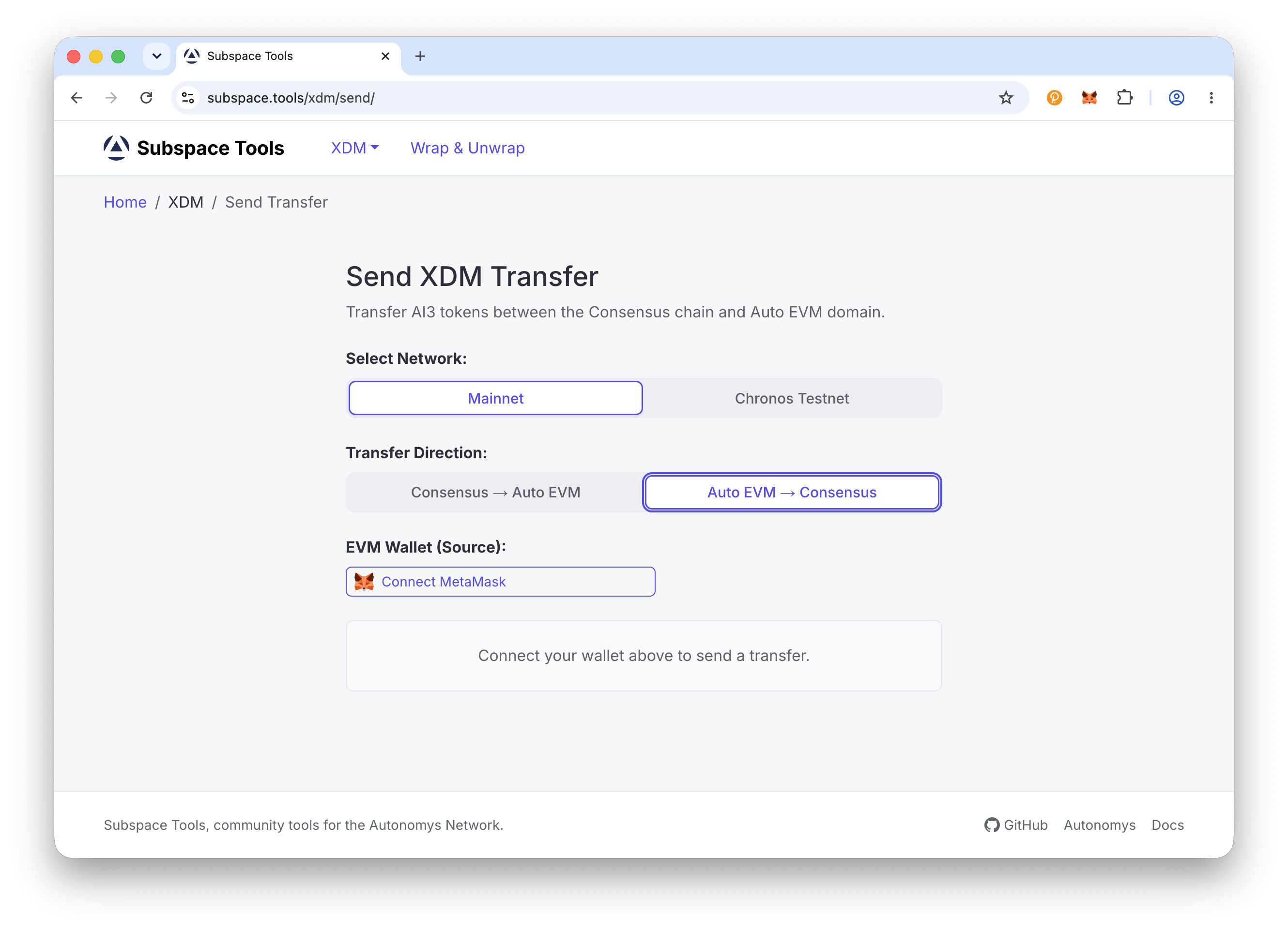Select network and transfer direction