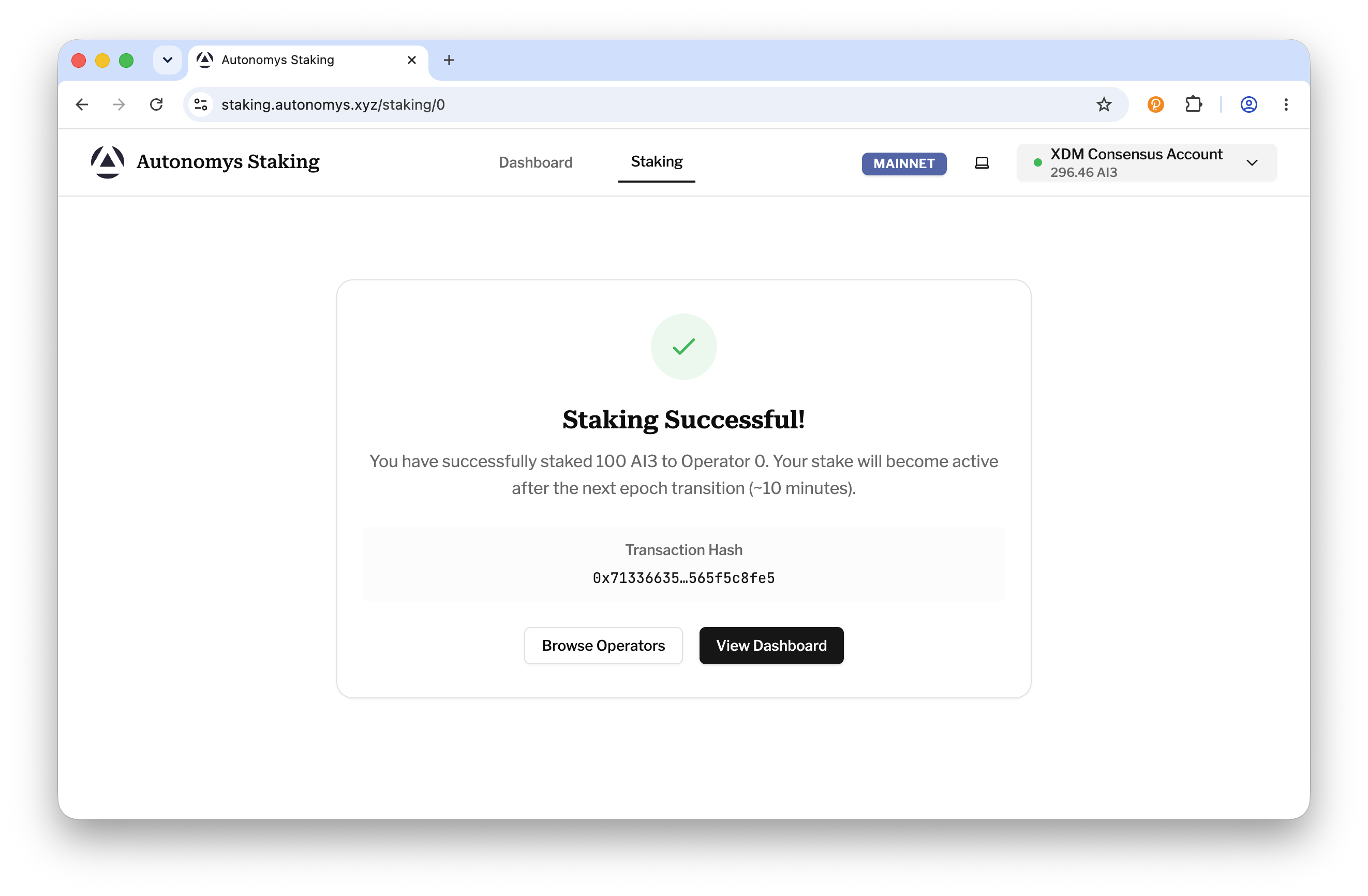 Staking successful