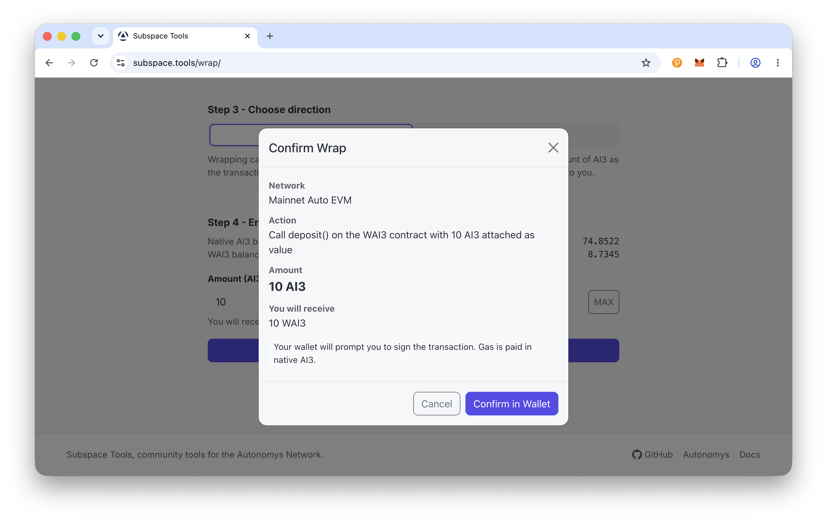Confirm wrap dialog