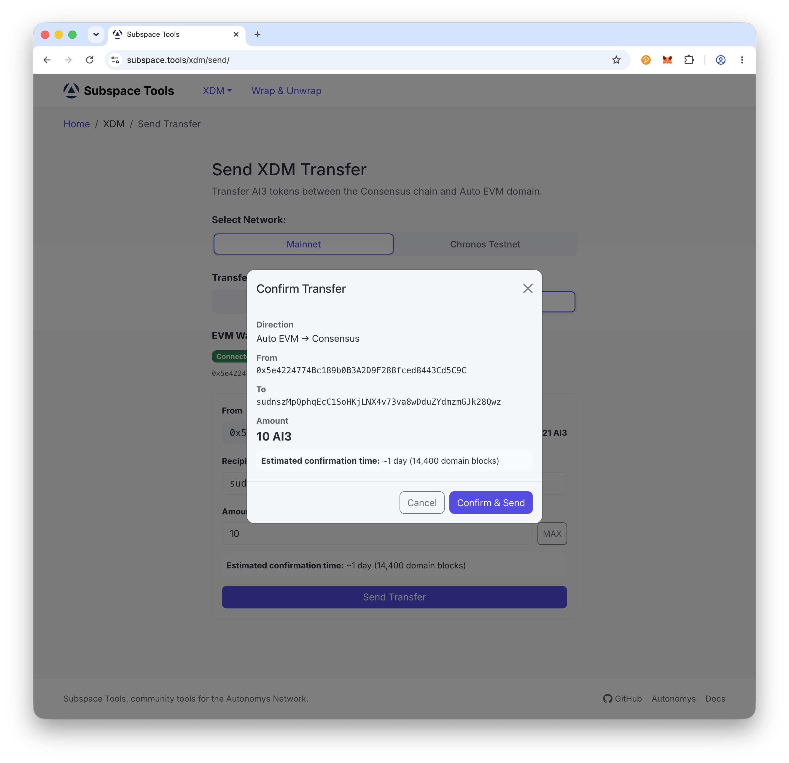 Confirm transfer dialog
